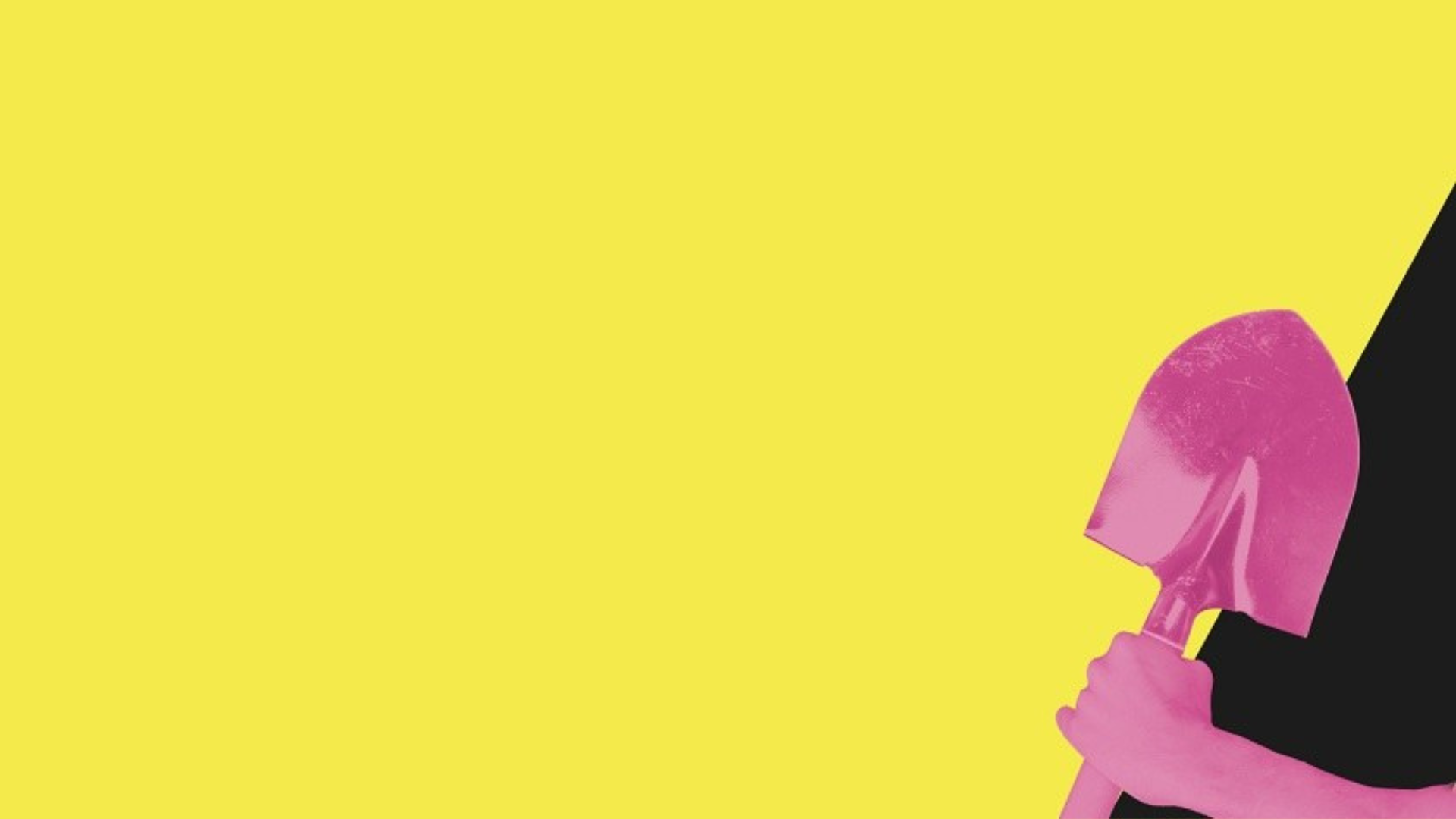 Grafica giallo e nera di una mano che regge una pala